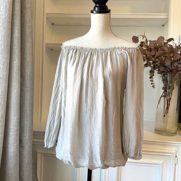 Prontomoda Giusy Silk 3/4 Sleeve Blouse Grey Small - Picture 6 of 9